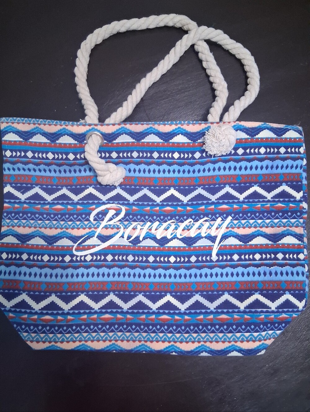 Boracay Blue Patterned Rope-Handle Beach Tote - Picture 6 of 6